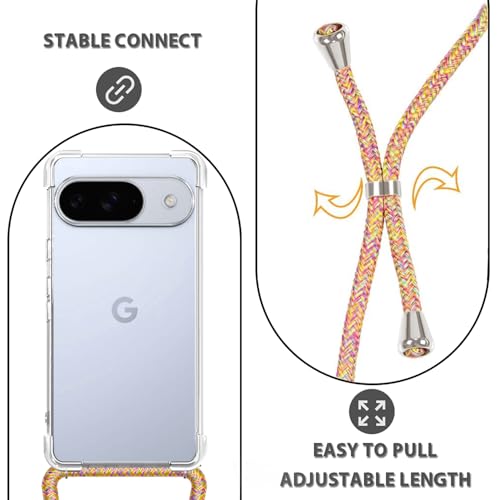 for Google Pixel 10 Crossbody Case Clear Neck Hanging Strap Adjustable Shoulder Lanyard Phone Cover Women Girls Soft TPU Slim Anti-Drop Protection Mobile Case for Pixel 10 - Rainbow - size: for Google Pixel 10