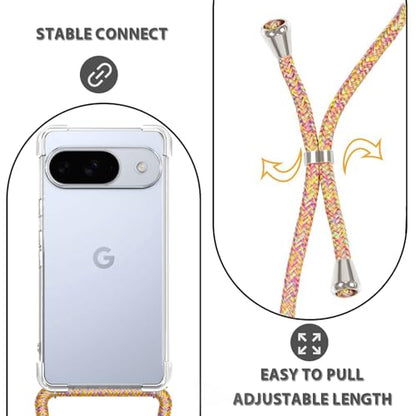 for Google Pixel 10 Crossbody Case Clear Neck Hanging Strap Adjustable Shoulder Lanyard Phone Cover Women Girls Soft TPU Slim Anti-Drop Protection Mobile Case for Pixel 10 - Rainbow - size: for Google Pixel 10