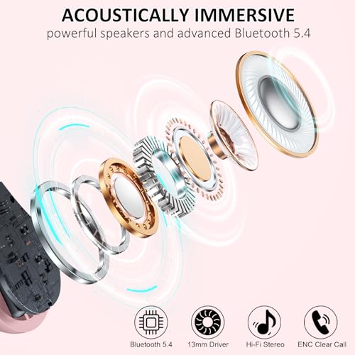 Matast Wireless Earbuds, Bluetooth Headphones Sports, IP7 Waterproof Headset with Earhook Workout, 50H Playback Over-Ear Buds with ENC Noise Cancelling Mic, Deep Bass Fitness Earphones Gym Running - color: Lily powder