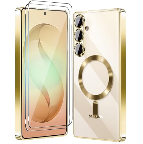 Magnetic Glossy Case for Samsung Galaxy S26, S26 Phone Case Clear Luxury with Screen Protector X2 & Camera Protector [Compatible with MagSafe],Shockproof Cover for Samsung S 26-Gold - color: Gold, size: Samsung Galaxy S26