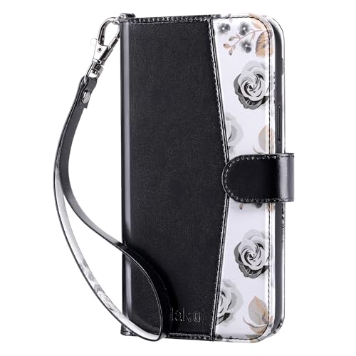 ULAK Compatible with iPhone 15 Pro Wallet Case with Card Holder, Black | Flip PU Leather Kickstand RFID Blocking Design Cover Wrist Strap Shockproof Phone Case for iPhone 15 Pro 6.1 inch - color: Black, size: iPhone 15 Pro - 6.1 inch