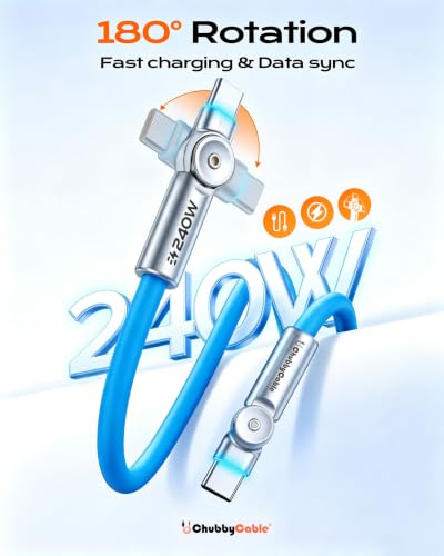 chubbycable RotateX 240W 180° Rotating USB C to USB C Cable, Blue, 3.3ft - color: Blue, size: 3.3ft (1m)