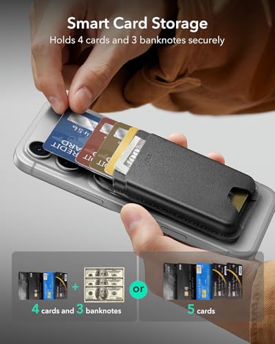 ESR for MagSafe Wallet, 5 Card Holder for Phone Case, RFID Blocking | MagSafe Sticker Included, Slim Magnetic Wallet for iPhone 17 Pro Max 17e 16 15 14 13 12 Series, Selected Samsung Galaxy,Black - color: Black