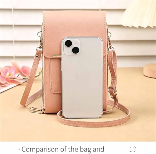 Anti Theft Leather Bag, Touch Screen Crossbody Phone Purse, Crossbody Purses for Women, 2‑in‑1 Wallet, Adjustable - color: Pink