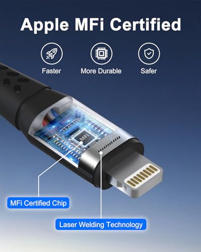 USB‑C to Lightning + USB‑C to USB‑C + USB‑A to Lightning Cables 3‑Pack 6FT (2M), MFi Certified Nylon Braided Fast Charging Cord Compatible with iPhone 17 16 15 14 13 12, iPad, MacBook, Galaxy & More