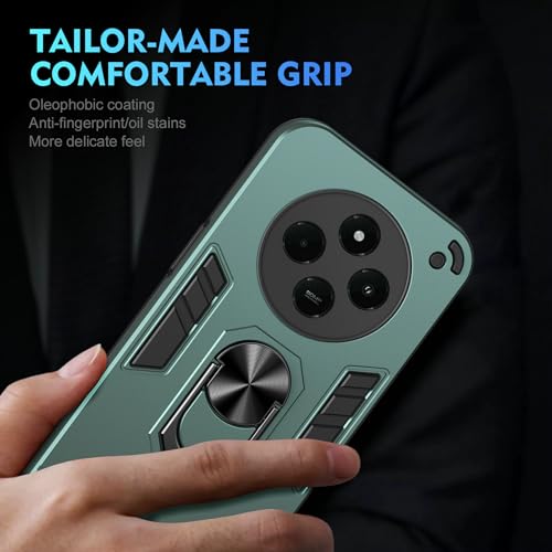 Compatible with Xiaomi Redmi A4/Poco C75/Redmi A3 Pro/14C 4G Phone Case Cover Built-in Stand Shockproof and Drop-Proof [with Tempered Glass Screen Protector] Green - color: HY-GZS-green, size: Xiaomi Redmi A4/Poco C75/Redmi A3 Pro/14C 4G