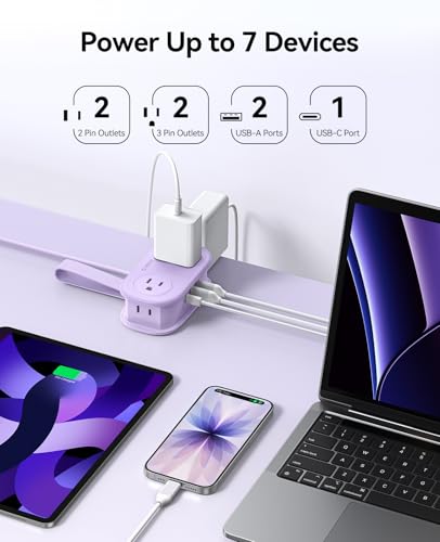 ORICO Purple Travel Power Strip with 4 AC Outlets 3 USB Ports (1 USB-C) - color: Purple