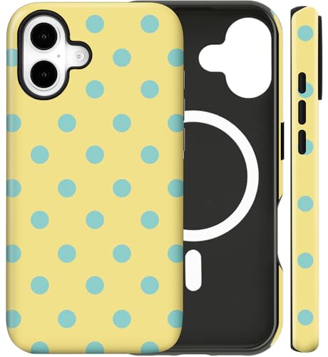 Magnetic for iPhone 16 Plus Case Cute Large Polka Dot Phone Case, Yellow | Shockproof Slim TPU and Hard PC Protective Phone Cover Compatible with MagSafe Designed for Women Girls - color: Large Yellow, size: iPhone 16 Plus