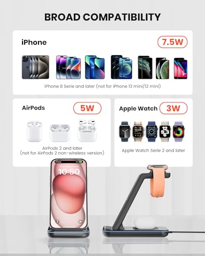 GEEKERA 3-in-1 Wireless Charging Station for iPhone, Watch & AirPods - color: Black