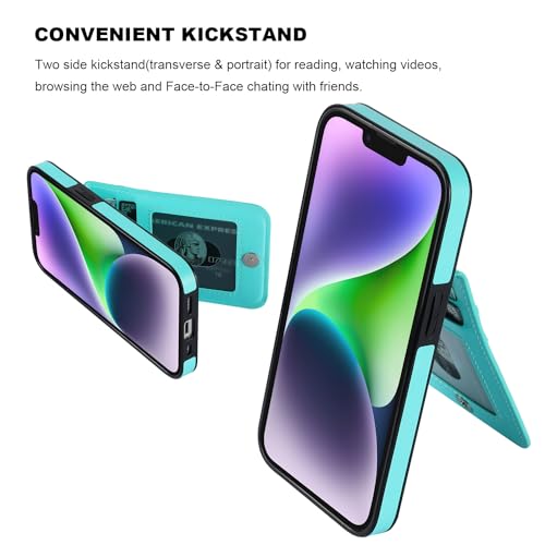 KIHUWEY for iPhone 14 Wallet Case Card Holder Kickstand, Light Blue - color: Light Blue