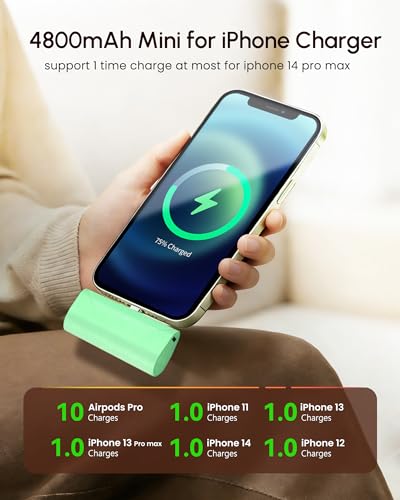 Lightweight Green Portable Battery Pack Charger for iPhone 14 Pro Max, 4800mah Power Bank Compatible with iPhone 12 Pro, Compact Mobile Charger for iPhone XS/XR/SE/6S/7/8/11 Series - color: Green