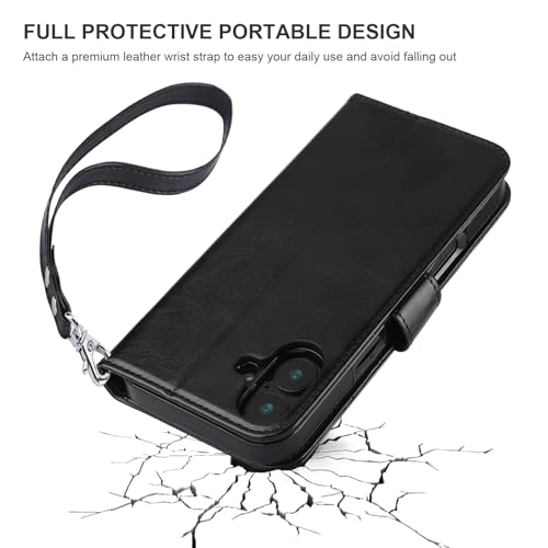 Bocasal Detachable Wallet Case Card Holder for iPhone 16 Plus, Black | RFID Blocking Kickstand Card Slots Holder PU Leather Magnetic Shockproof Wrist Strap Removable Flip Protective Cover 6.7 inch - color: Black