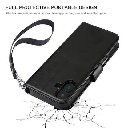 Bocasal Detachable Wallet Case Card Holder for iPhone 16 Plus, Black | RFID Blocking Kickstand Card Slots Holder PU Leather Magnetic Shockproof Wrist Strap Removable Flip Protective Cover 6.7 inch - color: Black