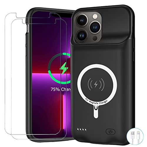 Battery Case for iPhone 13 Pro Max, Upgraded 12000mAh Battery Pack Rechargeable Charger Case with Wireless Charging Compatible for iPhone 13 Pro Max (6.7 inch) External Charging Cover (Black) - size: iPhone 13 Pro Max