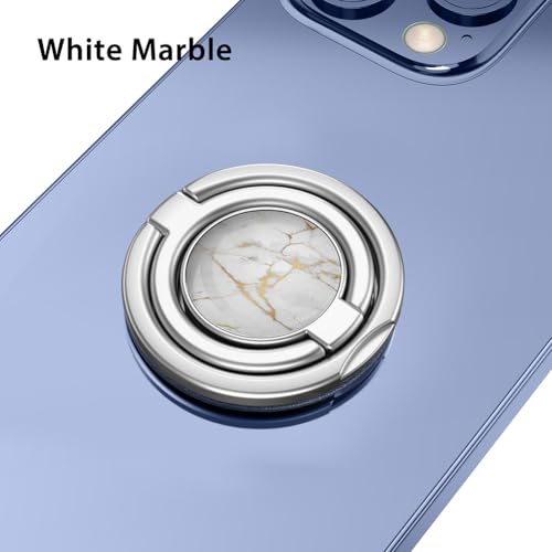 Phone Grip, Phone Ring Holder Finger Kickstand, Foldable & Adjustable Double Metal Cell Phone Rings Gripper Stand for iPhone Samsung &Other Phones - White Marble - color: Silver White Marble