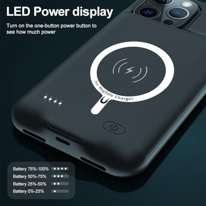 Battery Case for iPhone 15 Pro Max, 12000mAh High-Capacity Protective Rechargeable Extended Charger Cover Compatible with iPhone 15 Pro Max (6.7 inch) Wireless Charging Case Support Carplay - Black - size: iPhone 15 Pro Max