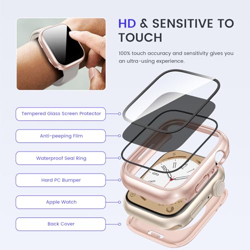 Goton Privacy Waterproof Case for Apple Watch 40mm Series 6/5/4/SE - color: Rose Gold, size: 40mm