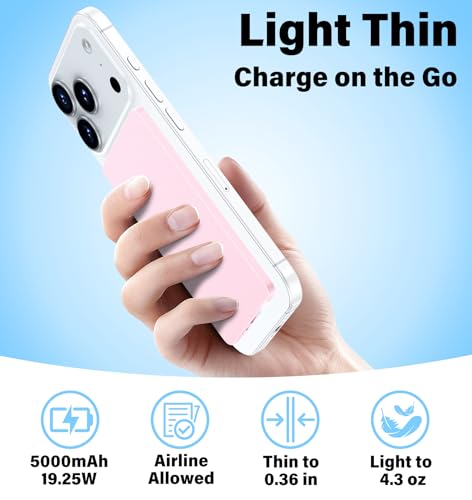 3-in-1 5000mAh for Magsafe Power Bank Thin Slim 22.5W Magnetic Battery Pack - color: Pink