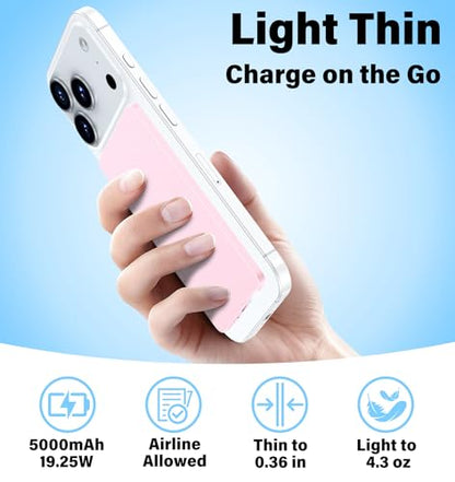 3-in-1 5000mAh for Magsafe Power Bank Thin Slim 22.5W Magnetic Battery Pack - color: Pink