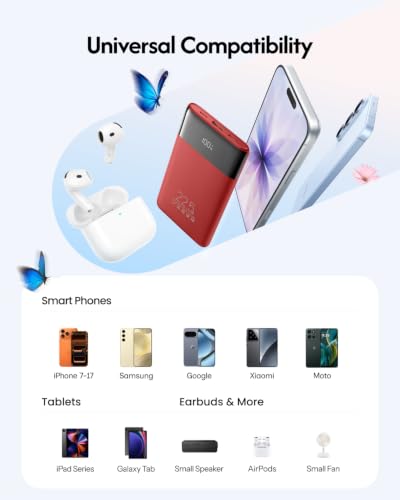 VEGER 10000mAh 22.5W Fast Charging Portable Charger with Built-in Cables - color: Red