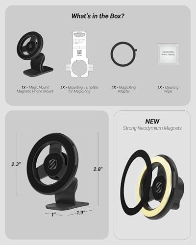 Scosche MagSafe Car Mount, Magnetic Dashboard Phone Holder for Car with 3M Adhesive Base, Strong Magnet Hold, 360° Rotatable Cell Phone Car Mount for iPhone 17/16/15/14/13/12, Includes Magnetic Ring - size: 1 Pack