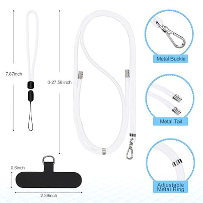 takyu Phone Lanyard, 2 Pack Adjustable CellPhone Lanyard Crossbody Neck Strap and 2 Pack Phone Wrist Strap with Tether Tabs for iPhone Android Smartphones White Black - color: White + Black