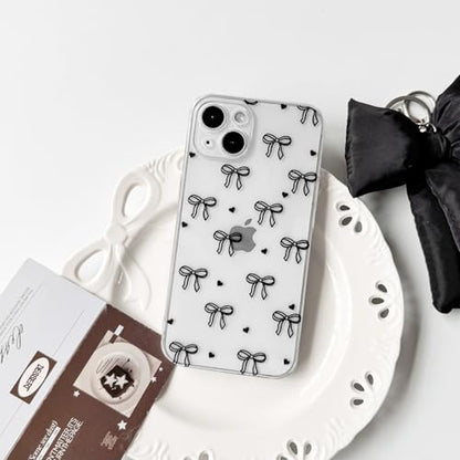NITITOP Compatible with iPhone 14 Case Clear Cute Bow Ribbon Love Heart Pattern for Women Girls Bowknot Full Camera Lens Soft TPU Slim Shockproof Protective Cover - Black - color: Black, size: iPhone 14