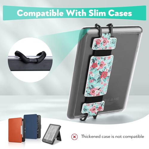 Secure Hand Strap for Kindle and Tablet - High Elasticity Finger Grip Holder Accessories for 6-8 Inches E-Book Tablet - color: Green Flower