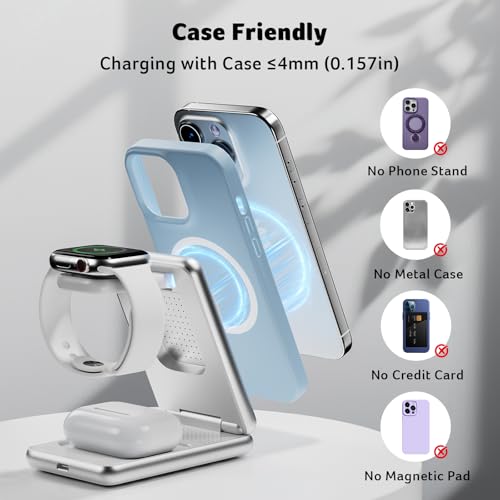 Acer 3 in 1 Charging Station for iPhone, Wireless Charger Stand,15W Fast MagSafe Charger for iPhone 17 16 15 14 13 12 Series-Apple Watch 11 10 9 8 7 6 5 4 3 2 SE and Ultra Series-Airpods 4 3 2 Pro - color: SL-S3-White