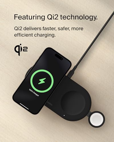 Belkin Qi2 15W Magnetic Wireless Charging Pad, 3 in 1 Fast Charger - color: Black, style: 3 in 1