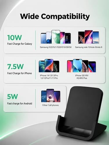 Wireless Charger YUWISS Wireless Charging Stand Cordless Charger 10/7.5/5W Compatible with iPhone 14 13 12/12 /11Pro Max/XR/XS Max/XS/X/8/8Plus Galaxy S22/S21/S9/S9+/S8/S8+ Note - color: Black