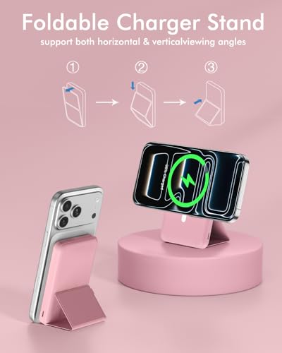 podoru for MagSafe Power Bank 10000 mAh, Foldable Magnetic Portable Charger - color: Pink