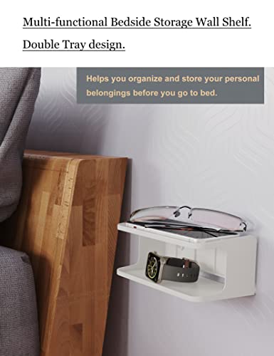 Bedside Wall Shelf Organizer, Small Bedside Shelf, (White) - color: White