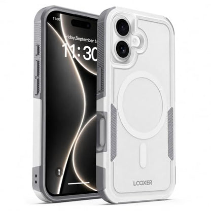 LOOXER® Heavy Duty Rugged Magnetic Case for iPhone 17 (6.3”) | Military Grade Shockproof Protection,MagSafe Compatible+ Tempered Glass Included (White, 17) - color: White, size: 17
