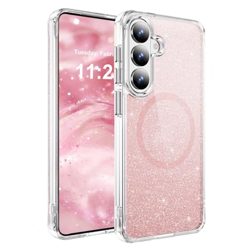 LEMAXELERS Magnetic Glitter Case for Samsung Galaxy S23+ Plus -Pink SF | Clear Crystal Bling Case, Compatible with MagSafe, Shockproof Sparkly Cute Women Girl Cover for Samsung Galaxy S23+ Plus - color: Pink, size: Galaxy S23+ Plus
