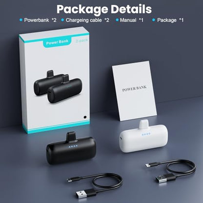 [2-Pack] Mini Portable Charger for iPhone,5200mAh Ultra Compact PD Fast Charging Power Bank,Plug-in Battery Pack Travel Cordless Phone Charger,Compatible with iPhone 14/14Pro/13/12/11/X/8/7/6plus etc