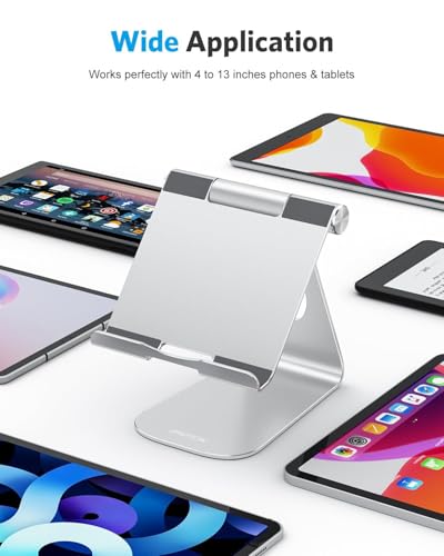OMOTON T1 Adjustable Tablet Stand for Desk, Aluminum Holder for iPad Silver - color: Silver