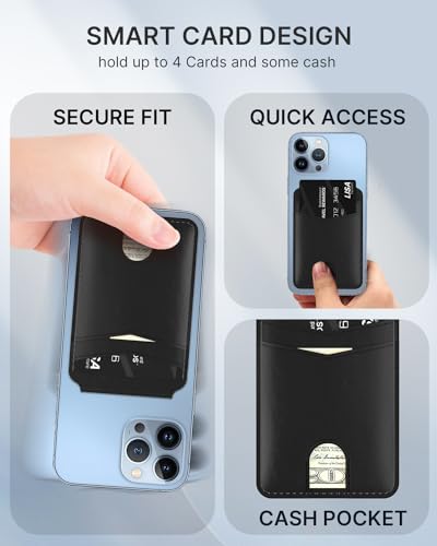 typecase Magnetic Wallet Compatible with Magsafe: Magnetic Phone Wallet & Card Holder for Apple iPhone 16 15 14 13 12 Pro Max - Adjustable Mag Safe Wallet Stand with 4 Card Slots - Black