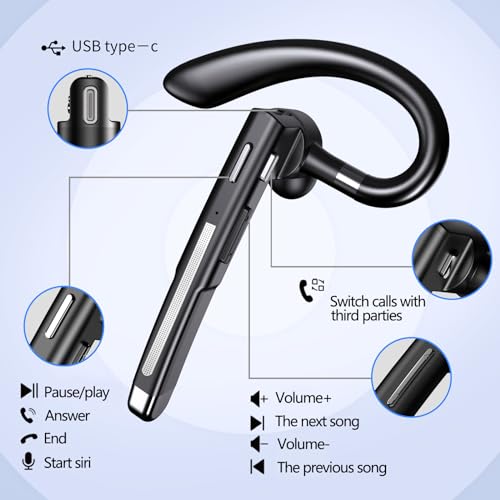 Bluetooth Headset with Microphone, Wireless Earpiece for Work & Driving - color: Black+silver