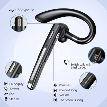 Bluetooth Headset with Microphone, Wireless Earpiece for Work & Driving - color: Black+silver