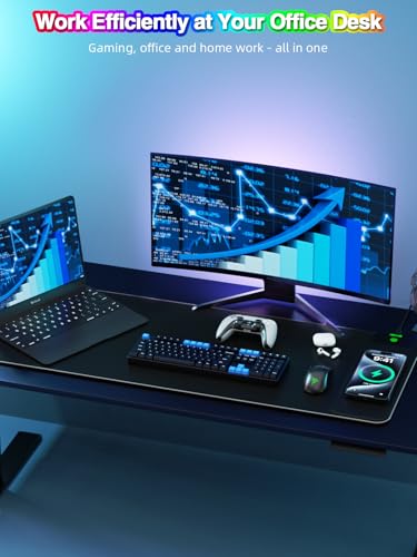 Magnetic Charging Mouse Pad, 31.5x11.81 Inch XL Gaming Mousepad, 11+5 RGB Lighting Modes, Home Office Large Desk Pad with Ultra-Smooth Surface, Non-Slip, Waterproof Keyboard Pad Classic Black Desk Mat - color: 31.5x11.81"-Black Right Upgraded Magnetic