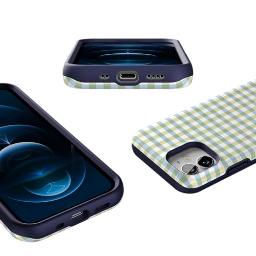 Casely iPhone 12 Mini Case | Pastel Picnic | Blue & Green Gingham | Bold Protective Design | Compatible with MagSafe - color: Pastel Picnic | Blue & Green Gingham, size: Iphone 12 Mini