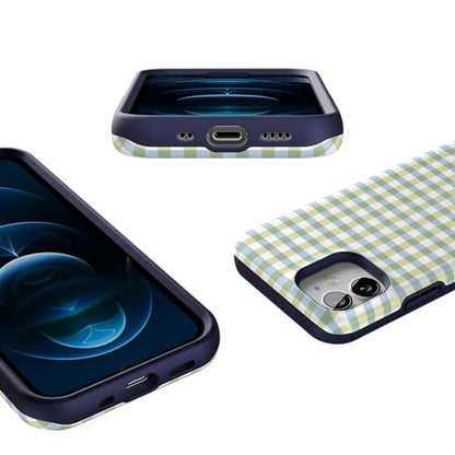 Casely iPhone 12 Mini Case | Pastel Picnic | Blue & Green Gingham | Bold Protective Design | Compatible with MagSafe - color: Pastel Picnic | Blue & Green Gingham, size: Iphone 12 Mini