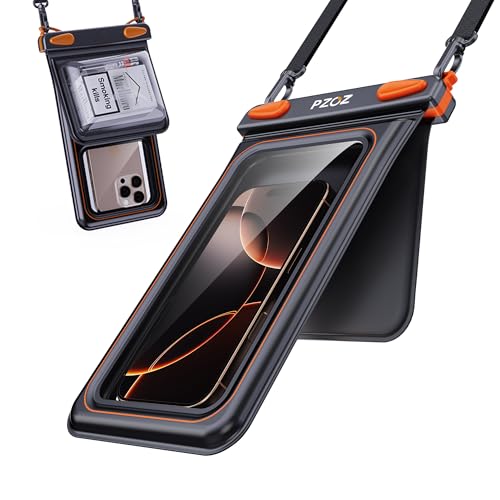 pzoz Waterproof Phone Pouch Universal Case Double Bag Easy Lock & Heavy Duty IPX8 for iPhone/Samsung/Airpods/Apple Watch/Cigarettes/lighters/Keys/Card Dry Protector Waterproof Storage Black-Orange