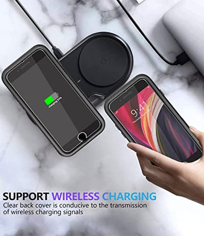 Diverbox Designed for iPhone SE case with Screen Protector Heavy Duty Shockproof Shock-Resistant Cases for Apple iPhone se Phone 2022/2020 Release - Black - color: Black