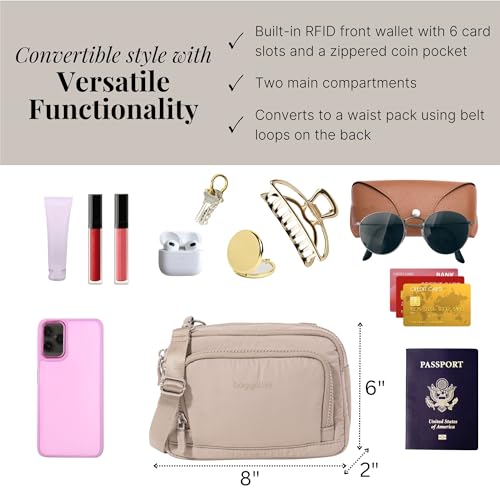 Baggallini Triple Zip with Front Wallet/Trifecta RFID Wallet Crossbody - color: Moonrock Puff
