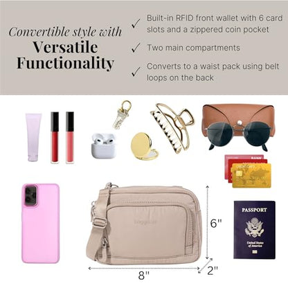 Baggallini Triple Zip with Front Wallet/Trifecta RFID Wallet Crossbody - color: Moonrock Puff