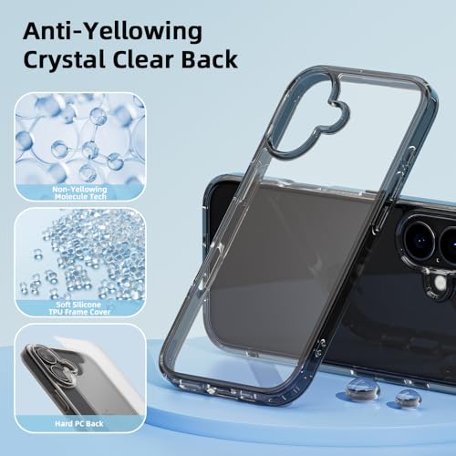 Mobnano for iPhone 16 Case, Protective Shockproof Bumpers [Not Yellowing] Anti-Scratch Transparent Slim Hard PC Back Soft TPU Frame Cover for Men Women - Black - color: Black