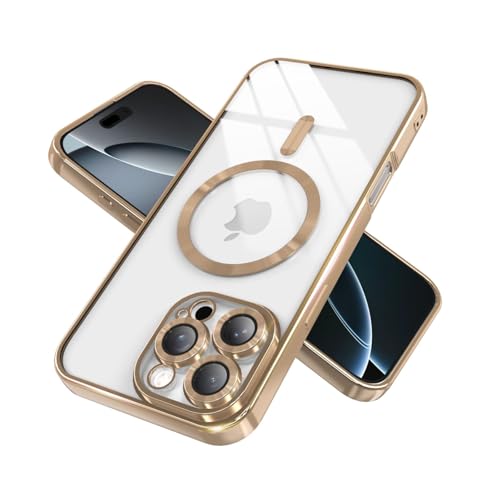 IAIYOXI Magnetic Clear Case for iPhone 11 Pro with Full Camera Lens Protection,Compatible with MagSafe,Plating Soft TPU Phone Case,Anti-Scratch Shockproof Slim Cover for Women Gilrs Men - Desert Gold - color: Desert Gold, size: iPhone 11 Pro