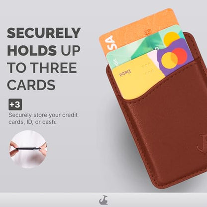 Wallaroo Premium Leather Cell Phone Wallet Stick On - Android and iPhone Wallet and Card Holder for Women and Men - Durable with Non-Slip Lining Secures Up to 3 Cards - color: Brown Leather